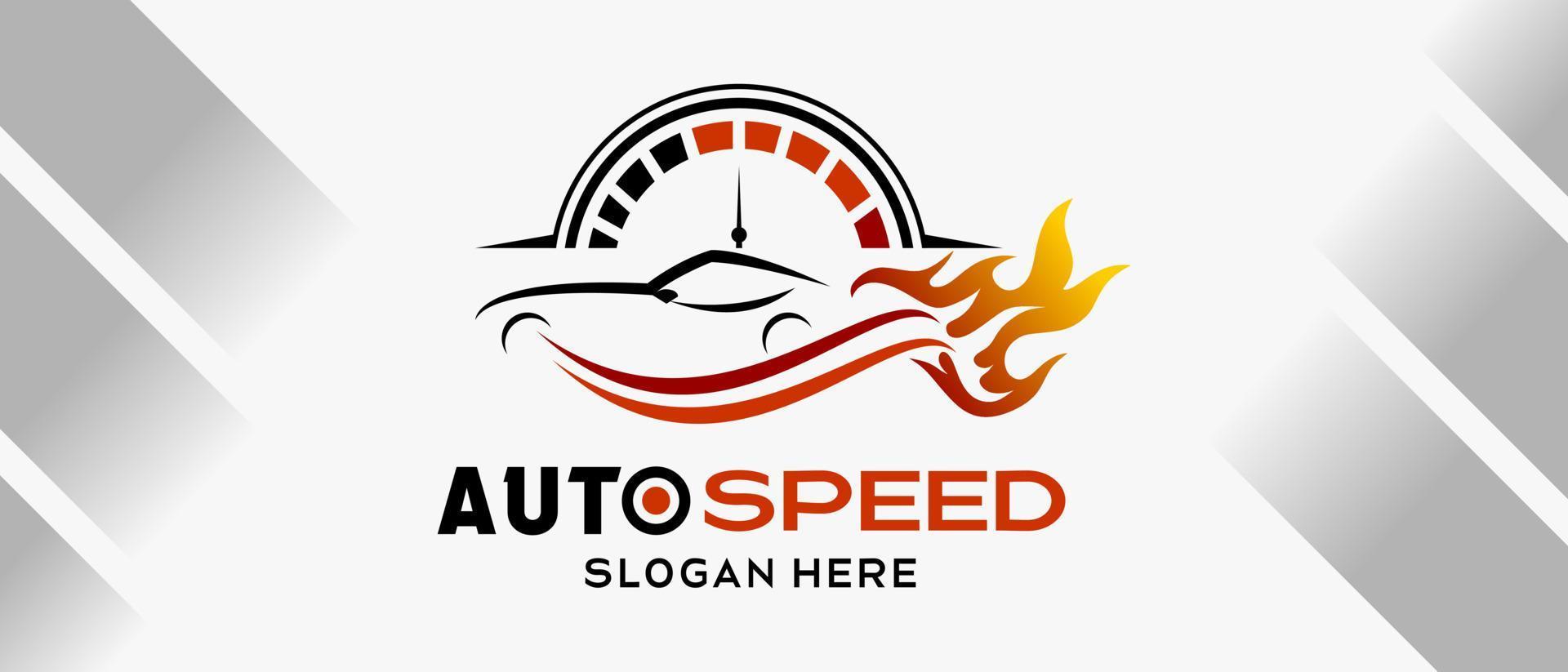 Automobil- und RPM-Auto-Logo-Design mit Feuerelement-Konzept. Premium-Logo-Illustrationsvektor für Automobile vektor