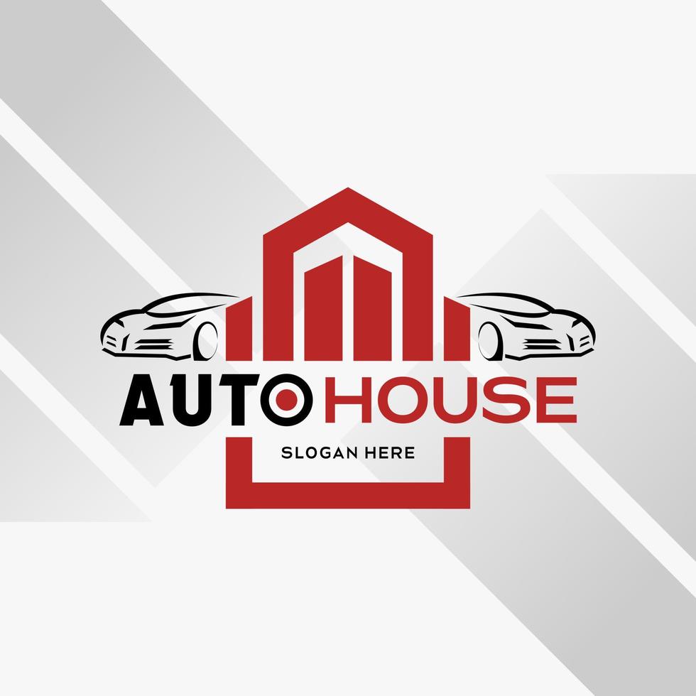 Auto-Logo-Design im kreativen abstrakten Stil mit Haus- oder Gebäudesymbol. schneller und schneller Logo-Vorlagenvektor. Automobil-Logo Premium-Illustrationsvektor vektor