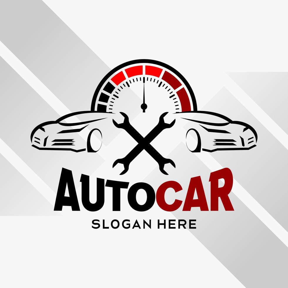 Auto-Logo-Design im kreativen abstrakten Stil mit Drehzahl und gekreuztem Schraubenschlüssel. schneller und schneller Logo-Vorlagenvektor. Automobil-Logo Premium-Illustrationsvektor vektor