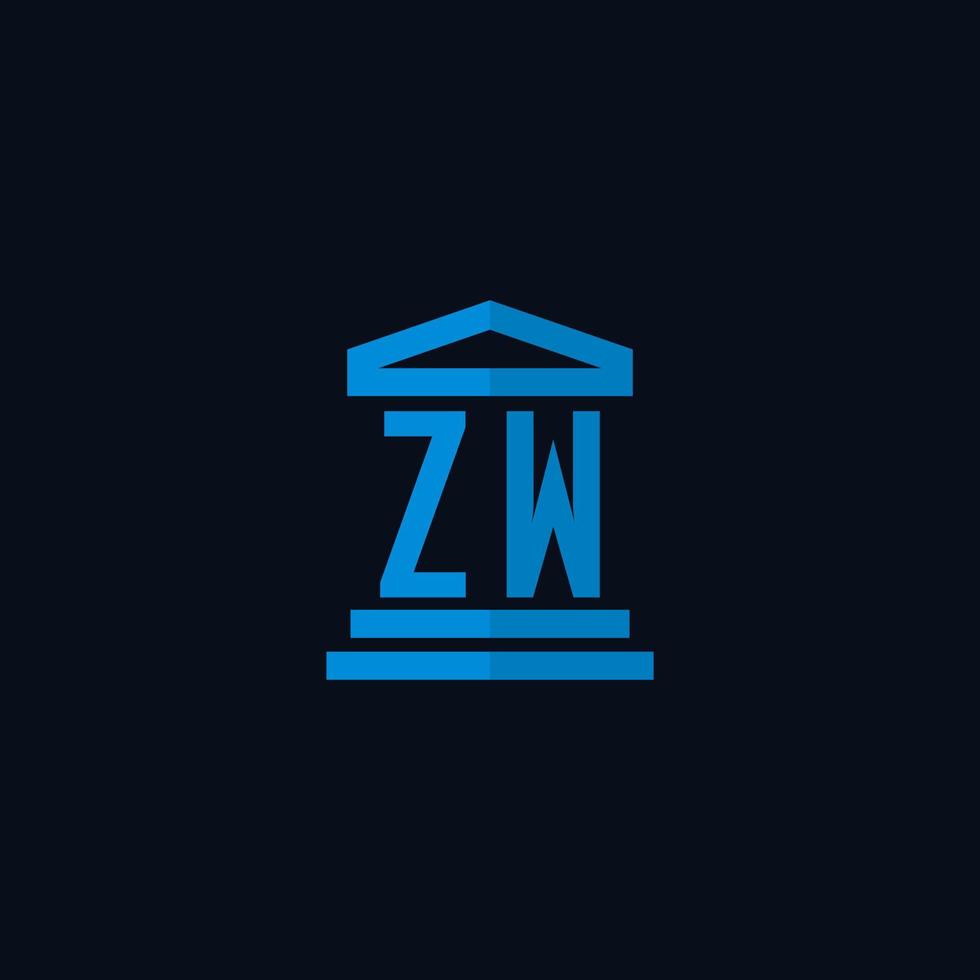 zw Anfangslogo-Monogramm mit einfachem Gerichtsgebäude-Icon-Design-Vektor vektor