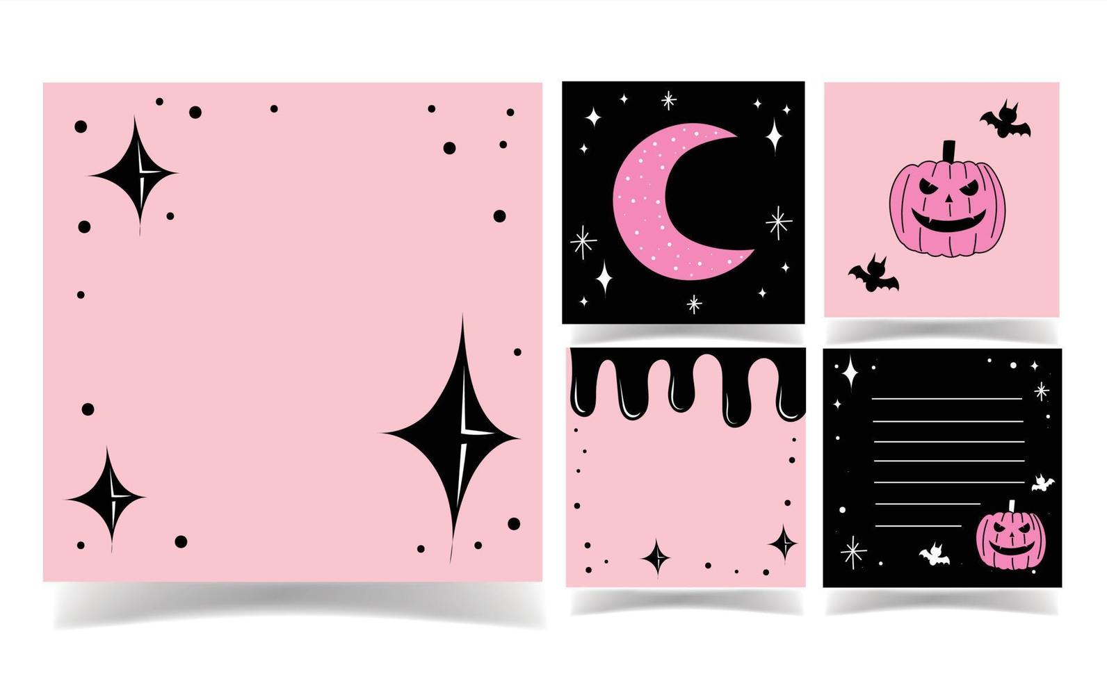 halloween schwarze und rosa hintergrundsammlung. Memo-Vorlage. vektor
