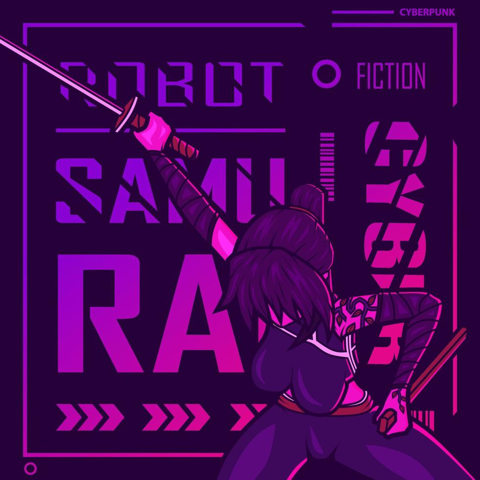 Samurai-Cyberpunk-Fiction-Charaktervektor. bunte T-Shirt-Designillustration. vektor