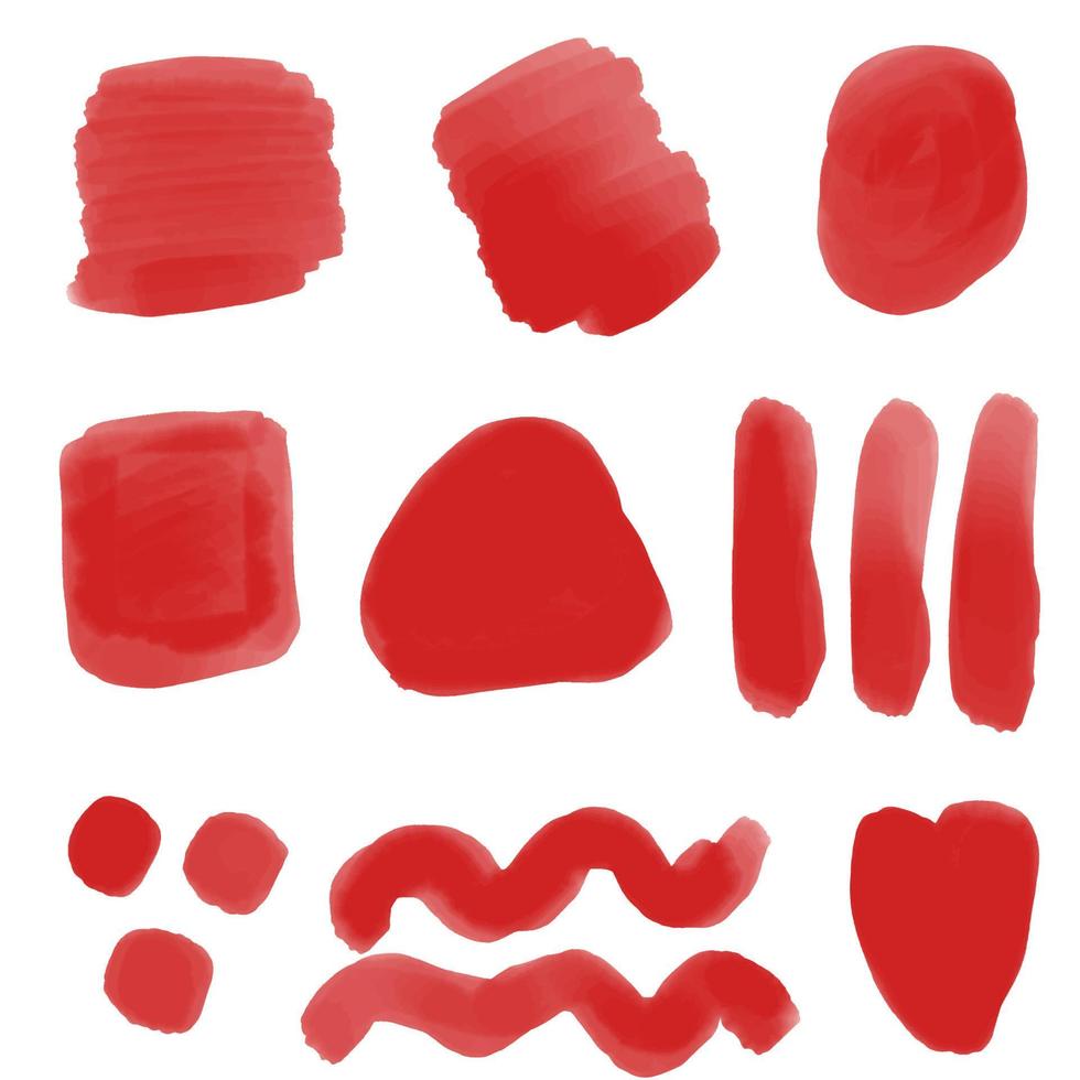 Set rote Aquarellspritzer in handgezeichneter Art auf weißem Hintergrund. Vektor-Illustration vektor