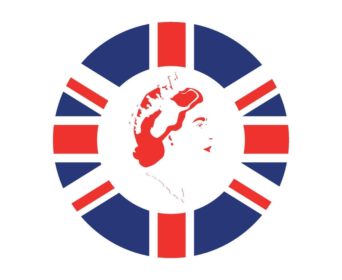 Queen Elizabeth Gesicht Porträt rot mit britischer Flagge des Vereinigten Königreichs nationales Europa Emblem Symbol Vektor Illustration abstraktes Gestaltungselement