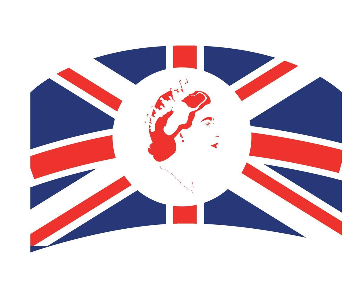 königin elizabeth gesicht porträt rot mit britischer flagge des vereinigten königreichs nationales europa emblem vektorillustration abstraktes gestaltungselement vektor