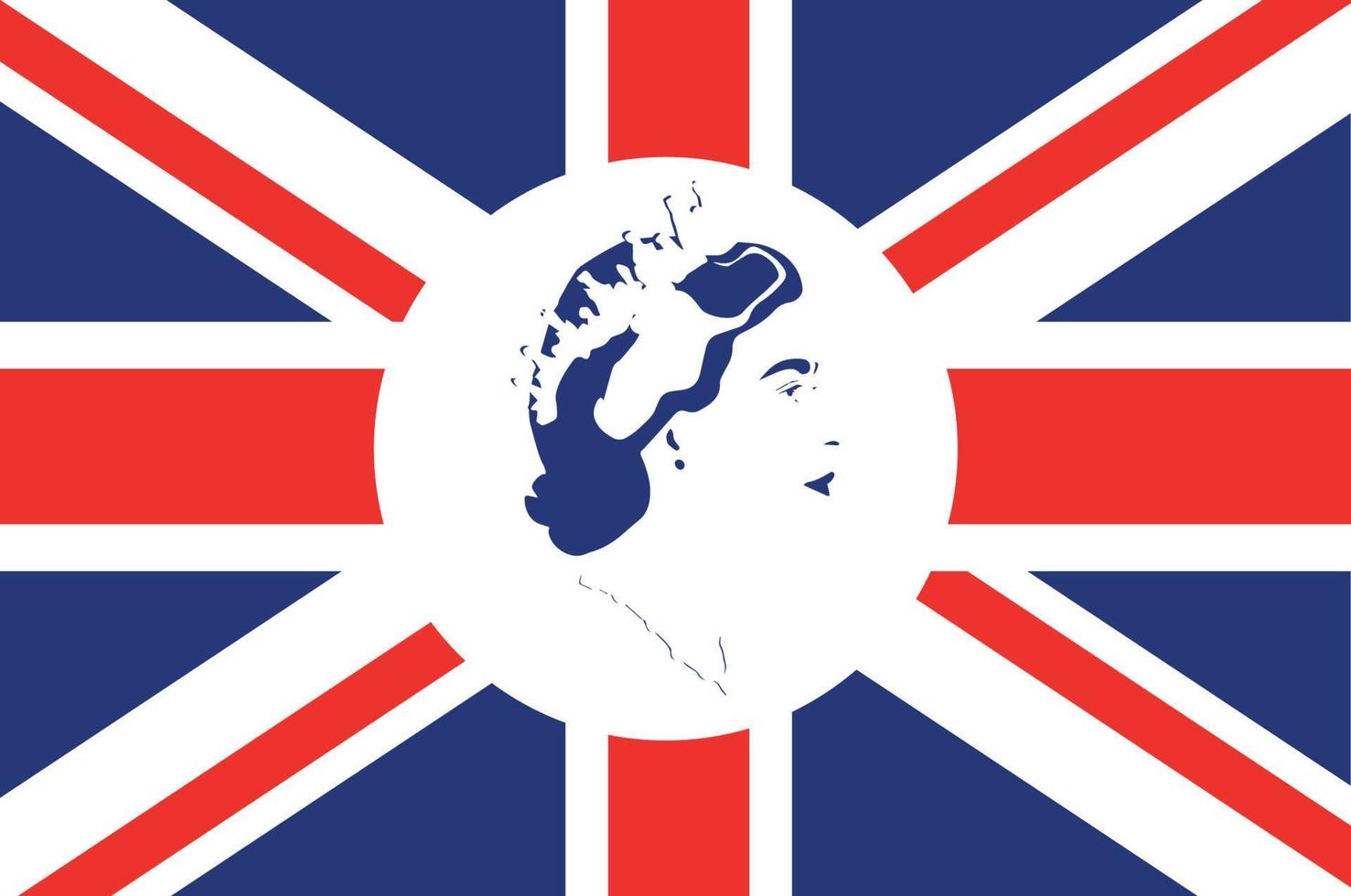 Queen Elizabeth Gesicht Porträt blau mit britischer Flagge des Vereinigten Königreichs nationales Europa Emblem Symbol Vektor Illustration abstraktes Gestaltungselement