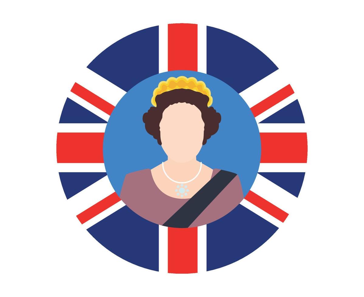 elizabeth queen 1926 2022 gesichtsporträt mit britischer flagge des vereinigten königreichs nationales europa emblem symbol vektor illustration abstraktes design element