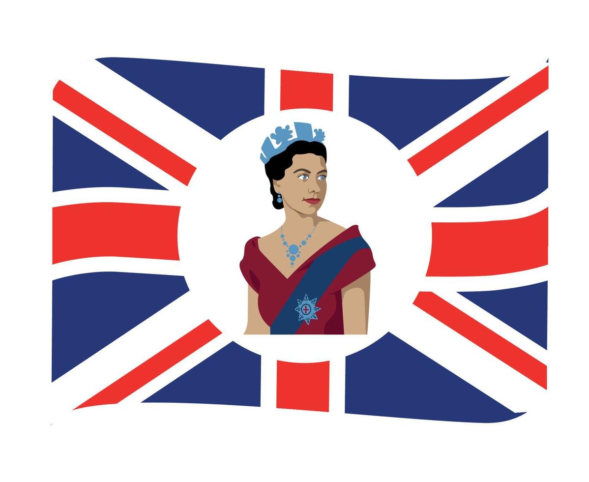 drottning Elizabeth ung porträtt med brittiskt förenad rike flagga nationell Europa emblem band ikon vektor illustration abstrakt design element