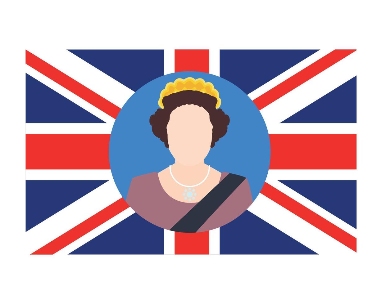 elizabeth queen 1926 2022 gesichtsporträt mit britischer flagge des vereinigten königreichs nationales europa emblem symbol symbol vektor illustration abstraktes design element