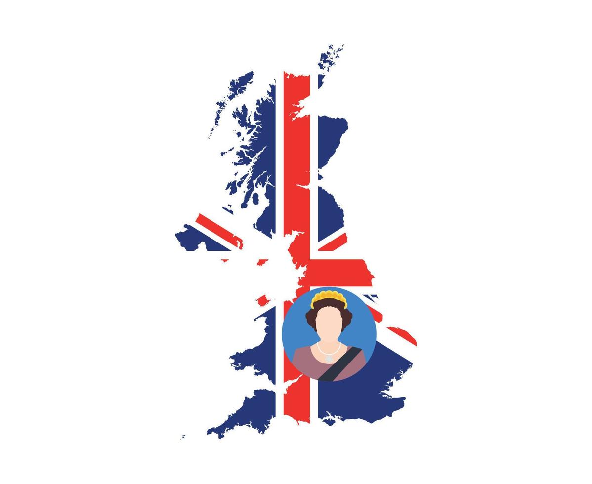 elizabeth queen 1926 2022 gesichtsporträt mit britischer flagge des vereinigten königreichs nationales europa emblem kartensymbol vektorillustration abstraktes gestaltungselement vektor