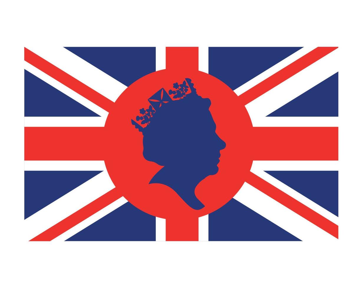 Queen Elizabeth Gesicht blau mit britischer Flagge des Vereinigten Königreichs nationales Europa Emblem Symbol Symbol Vektor Illustration abstraktes Gestaltungselement