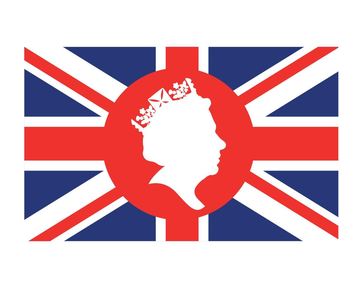 drottning Elizabeth ansikte röd och vit med brittiskt förenad rike flagga nationell Europa emblem symbol ikon vektor illustration abstrakt design element