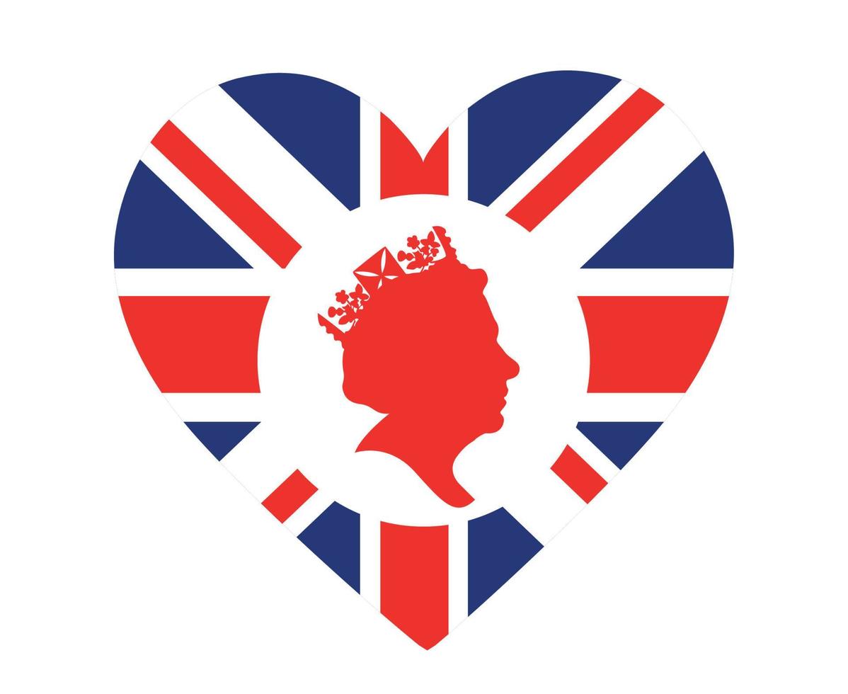 drottning Elizabeth ansikte vit och röd brittiskt förenad rike flagga nationell Europa emblem hjärta ikon vektor illustration abstrakt design element