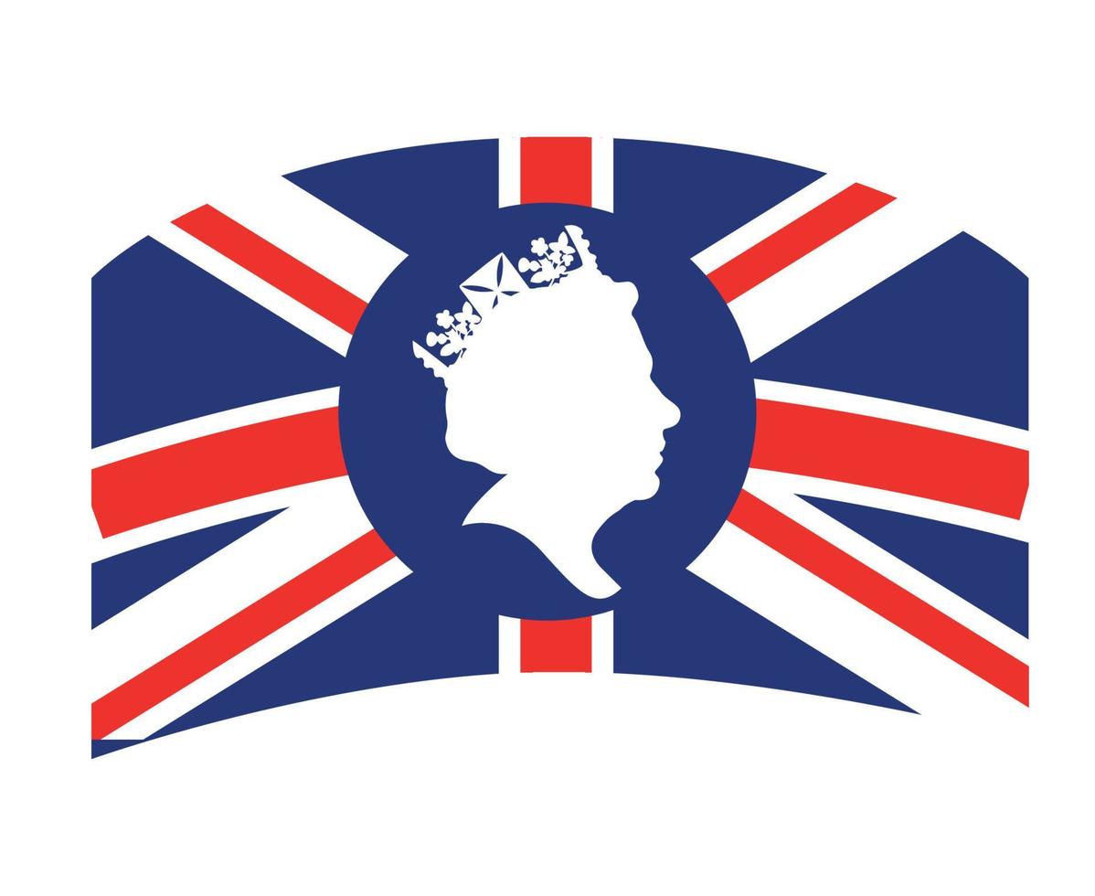 königin elizabeth gesicht weiß mit britischer flagge des vereinigten königreichs nationales europa emblem vektorillustration abstraktes gestaltungselement vektor