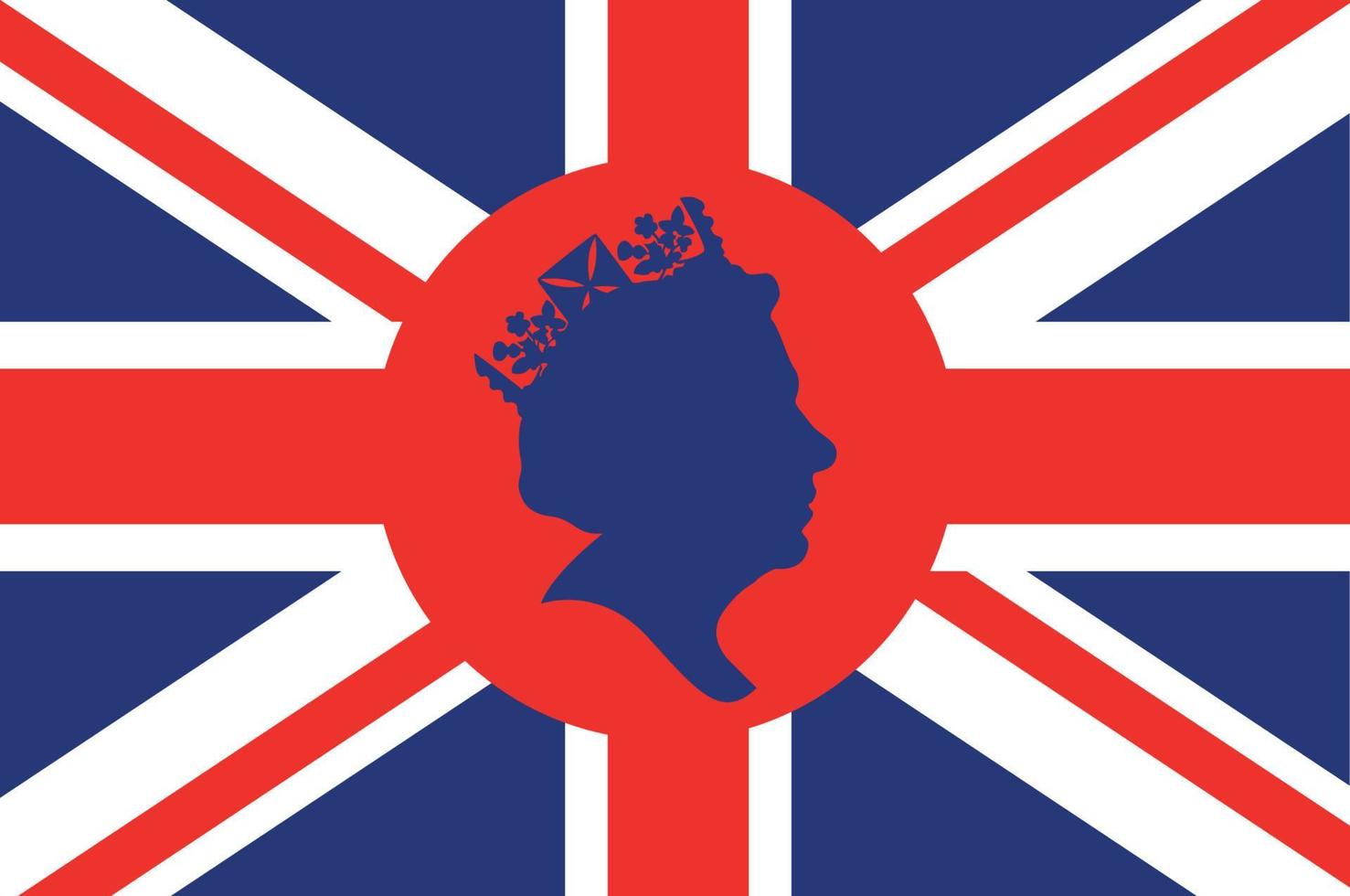 Queen Elizabeth Gesicht blau mit britischer Flagge des Vereinigten Königreichs nationales Europa Emblem Symbol Vektor Illustration abstraktes Gestaltungselement