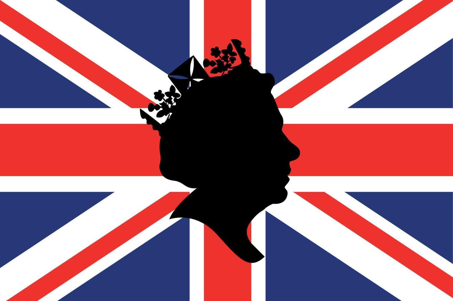 drottning Elizabeth ansikte svart med brittiskt förenad rike flagga nationell Europa emblem ikon vektor illustration abstrakt design element