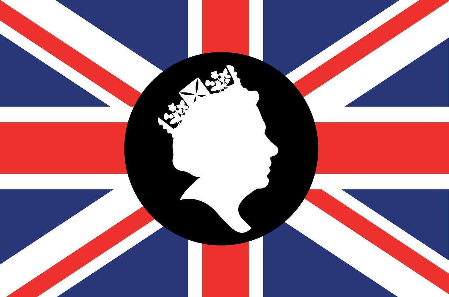 drottning Elizabeth ansikte svart och vit med brittiskt förenad rike flagga nationell Europa emblem ikon vektor illustration abstrakt design element
