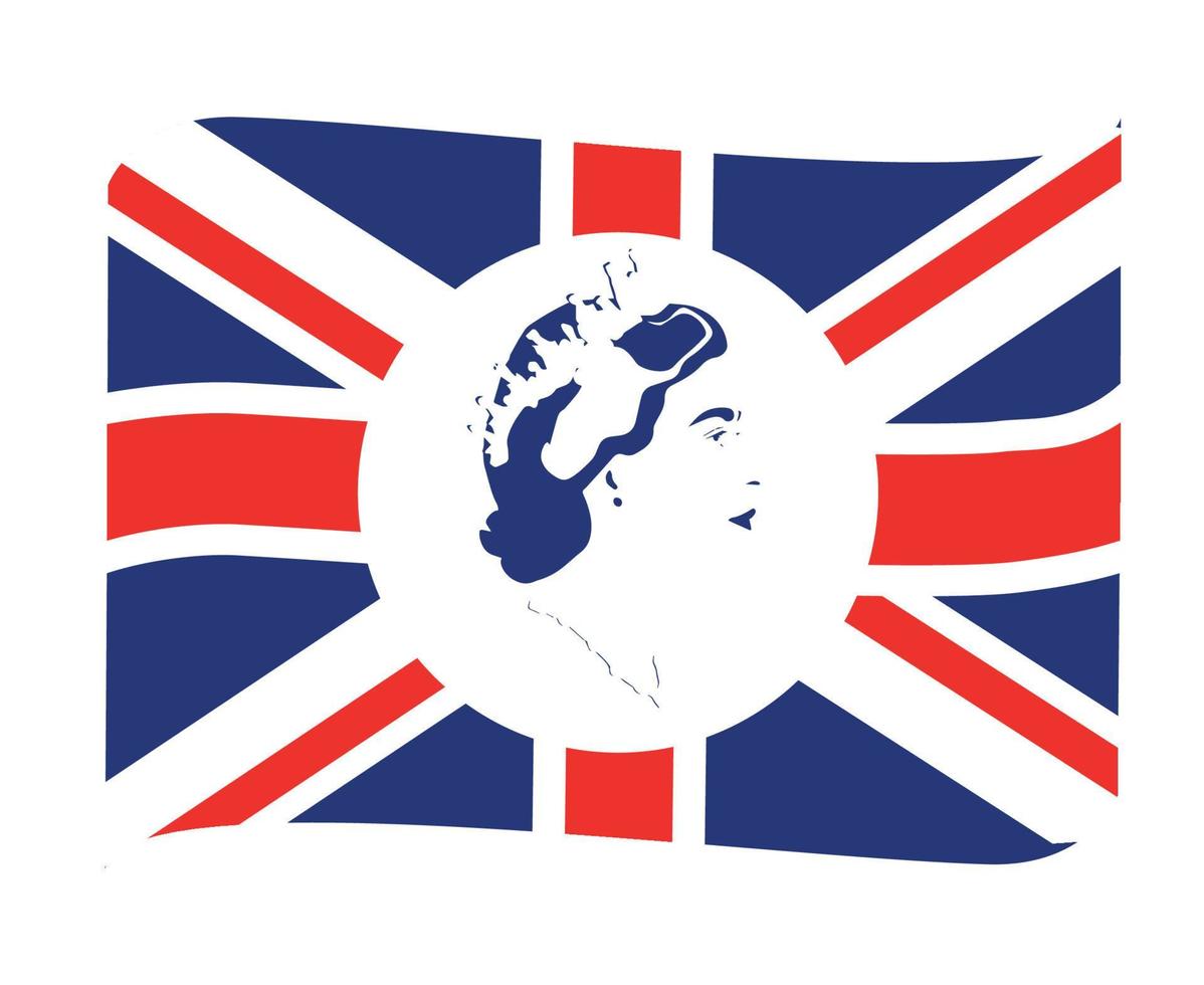 drottning Elizabeth ansikte porträtt blå med brittiskt förenad rike flagga nationell Europa emblem band ikon vektor illustration abstrakt design element