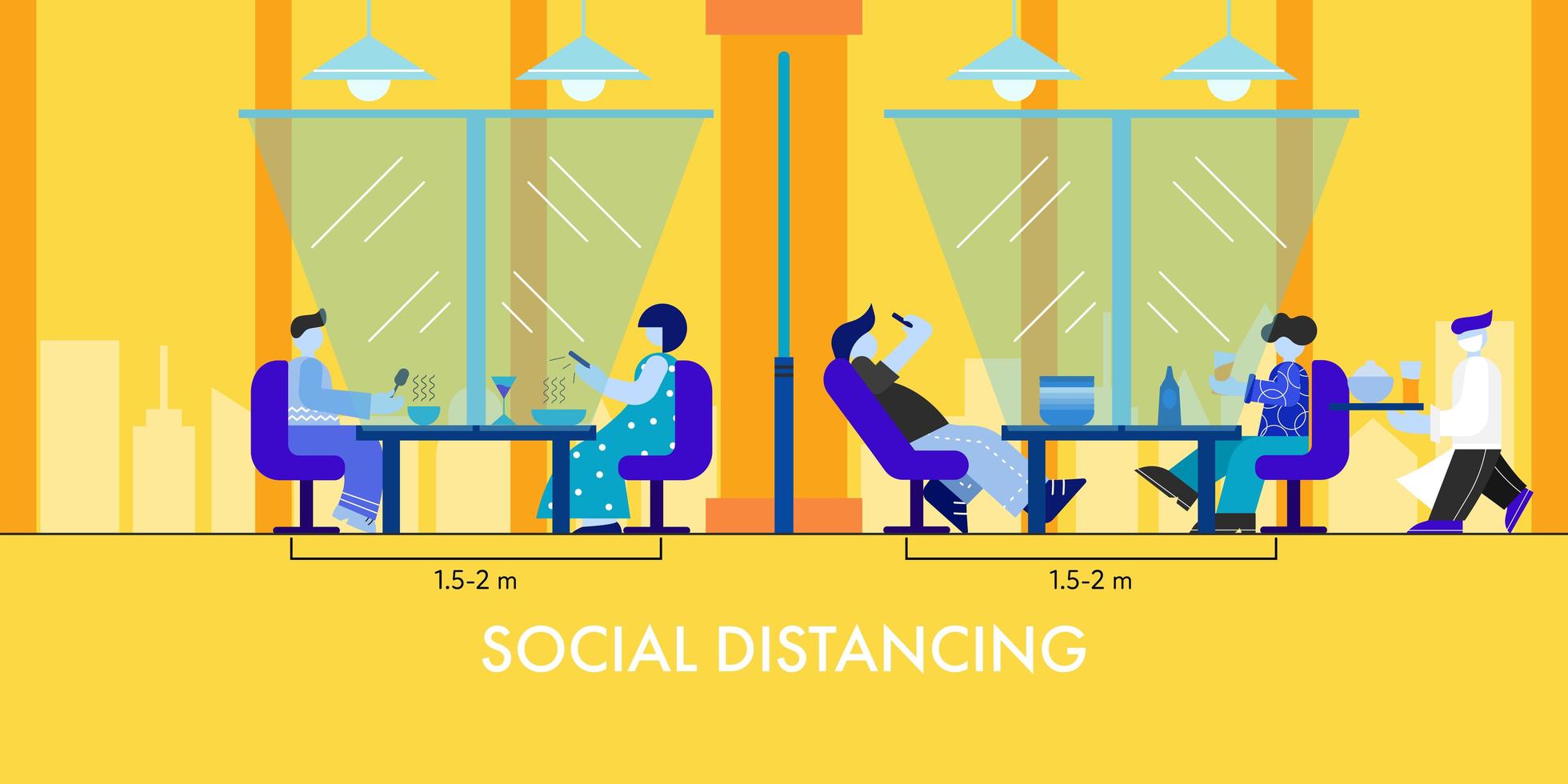 soziale Distanzierung im Restaurant vektor