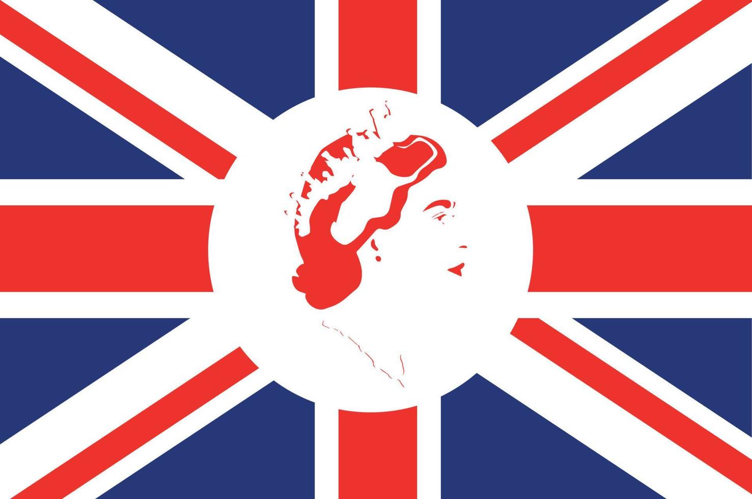 Queen Elizabeth Gesicht Porträt rot mit britischer Flagge des Vereinigten Königreichs nationales Europa Emblem Symbol Vektor Illustration abstraktes Gestaltungselement