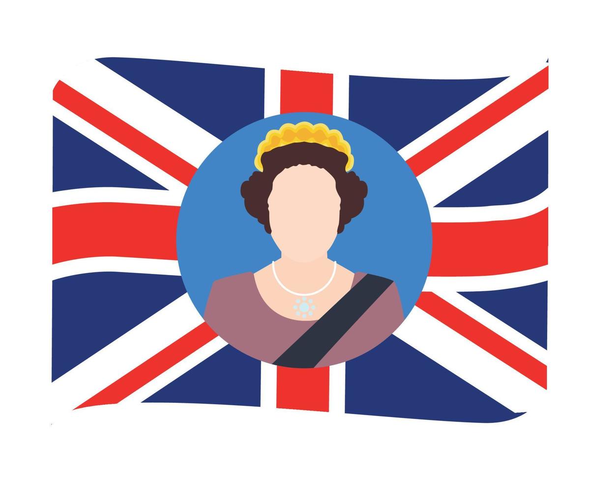 Elizabeth drottning 1926 2022 ansikte porträtt med brittiskt förenad rike flagga nationell Europa emblem band ikon vektor illustration abstrakt design element