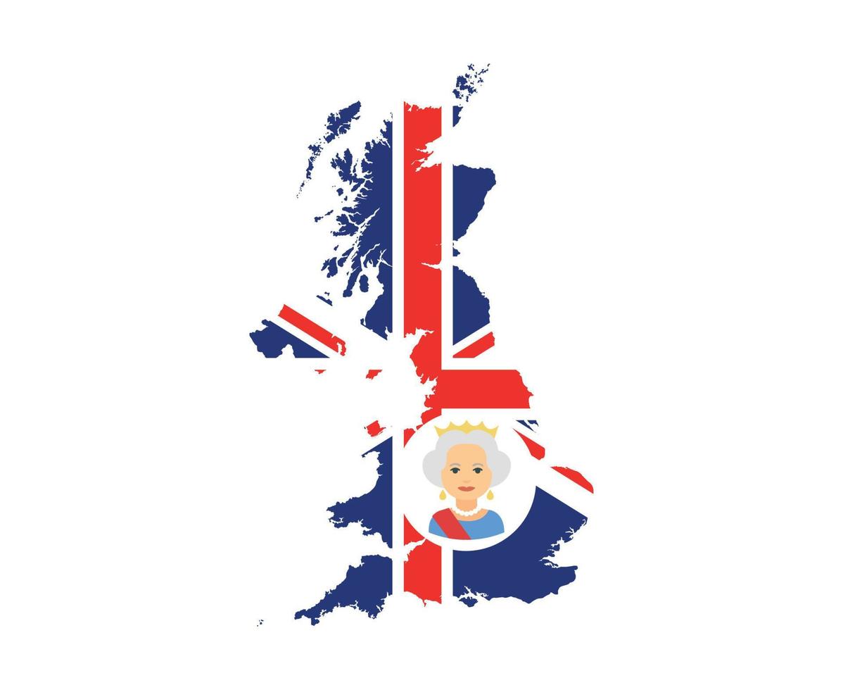 drottning Elizabeth ansikte porträtt med brittiskt förenad rike flagga nationell Europa emblem Karta ikon vektor illustration abstrakt design element