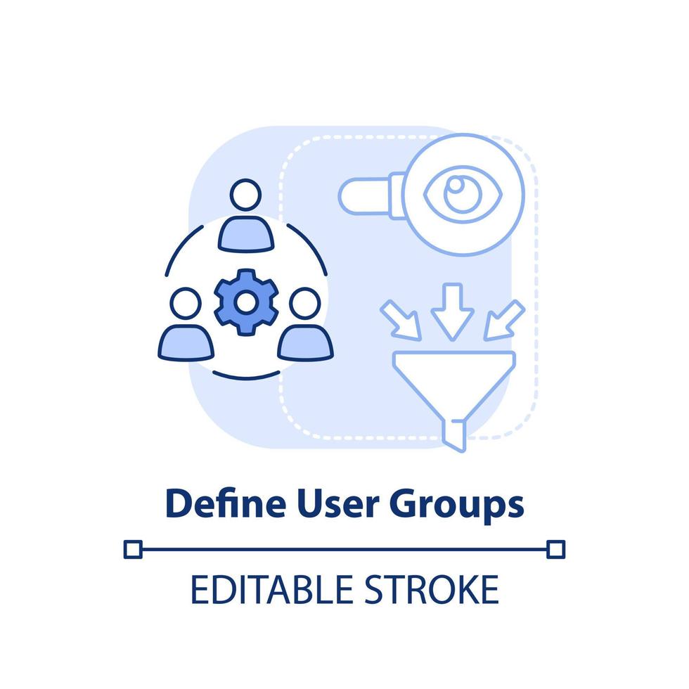 definiera användare grupper ljus blå begrepp ikon. maas introduktion komponent abstrakt aning tunn linje illustration. isolerat översikt teckning. redigerbar stroke. vektor