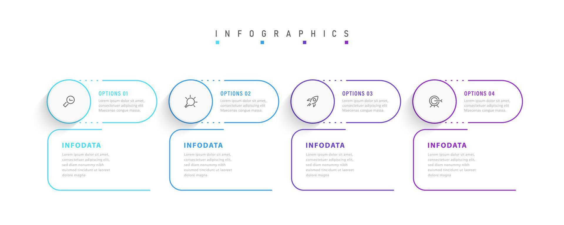 vektor infographic etikett designmall med ikoner och 4 alternativ eller steg. kan användas för processdiagram, presentationer, arbetsflödeslayout, banner, flödesschema, infograf.