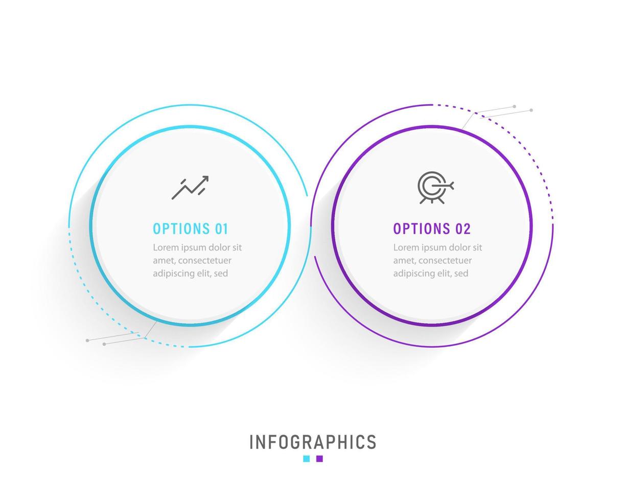 vektor infographic etikett designmall med ikoner och 2 alternativ eller steg. kan användas för processdiagram, presentationer, arbetsflödeslayout, banner, flödesschema, infograf.