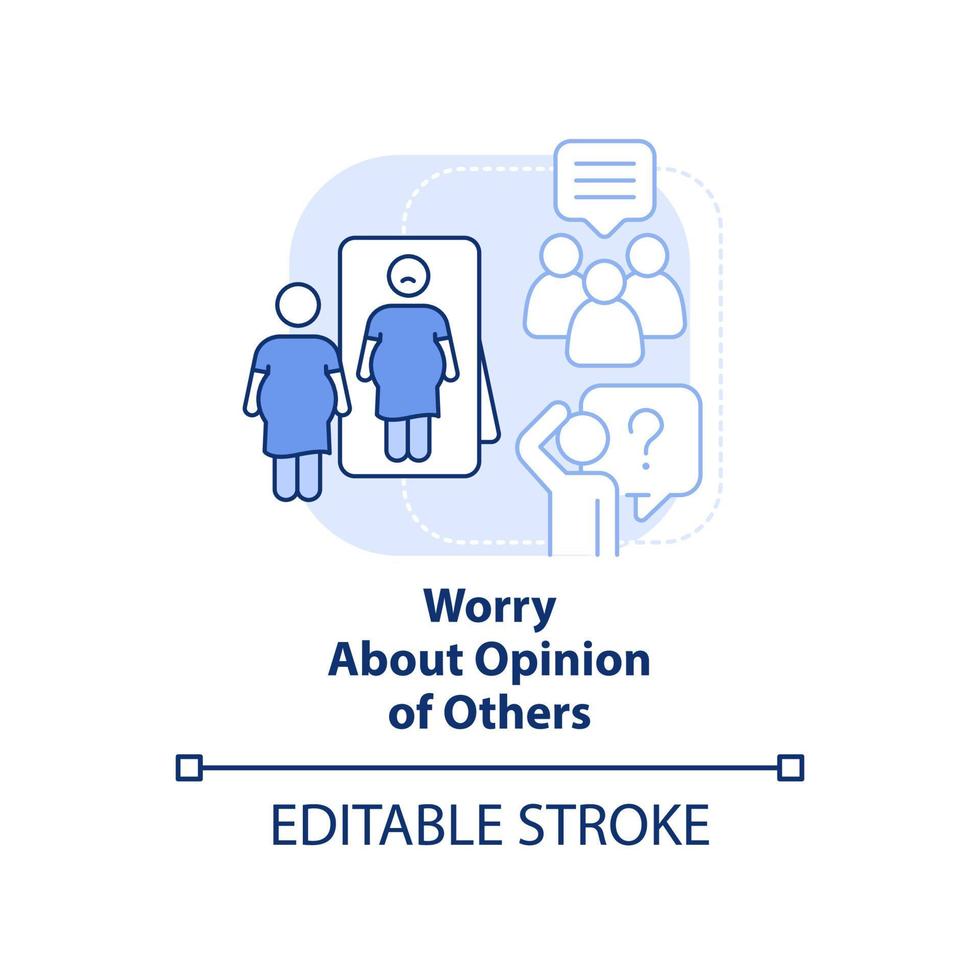 oroa handla om åsikt av andra ljus blå begrepp ikon. tonåring med kropp bild problem abstrakt aning tunn linje illustration. isolerat översikt teckning. redigerbar stroke. vektor