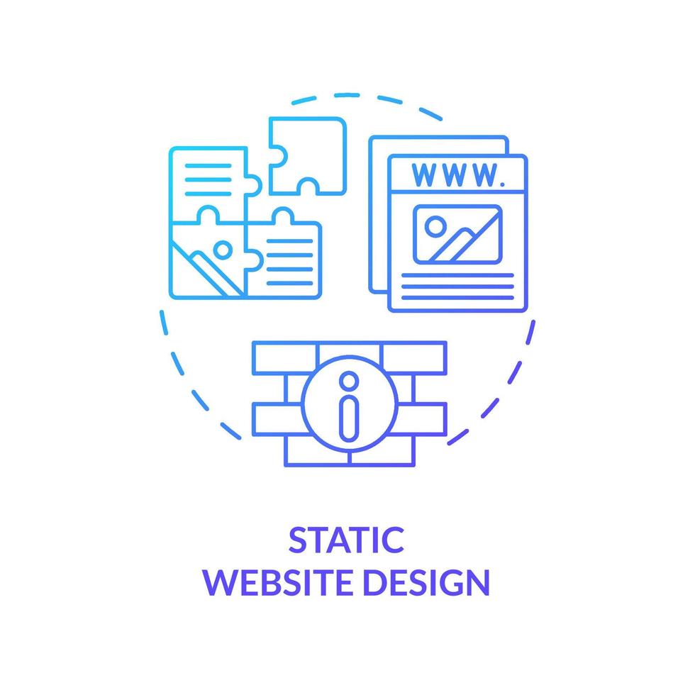 Symbol für statisches Website-Design mit blauem Farbverlauf. Webdesign Typ abstrakte Idee dünne Linie Illustration. fester, eingeschränkter Webseiteninhalt. isolierte Umrisszeichnung. vektor