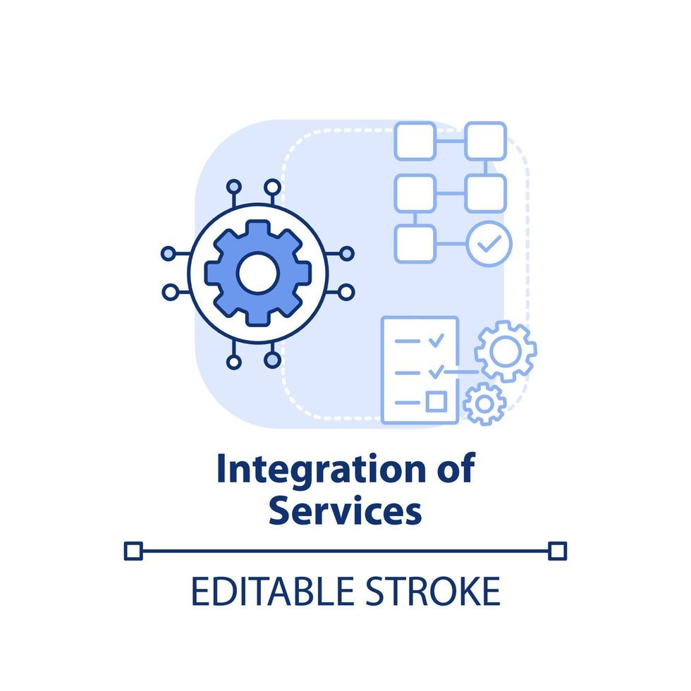 Integration von Diensten hellblaues Konzeptsymbol. Komplexes System. maas-komponente abstrakte idee dünne linie illustration. isolierte Umrisszeichnung. editierbarer Strich. vektor