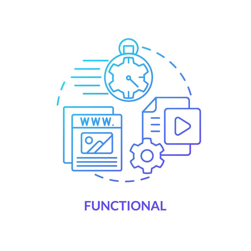 funktionales Symbol für blaues Farbverlaufskonzept. qualität der abstrakten idee einer guten website dünne linie illustration. schnell ladende Seite. Leistungsoptimierung. isolierte Umrisszeichnung. vektor