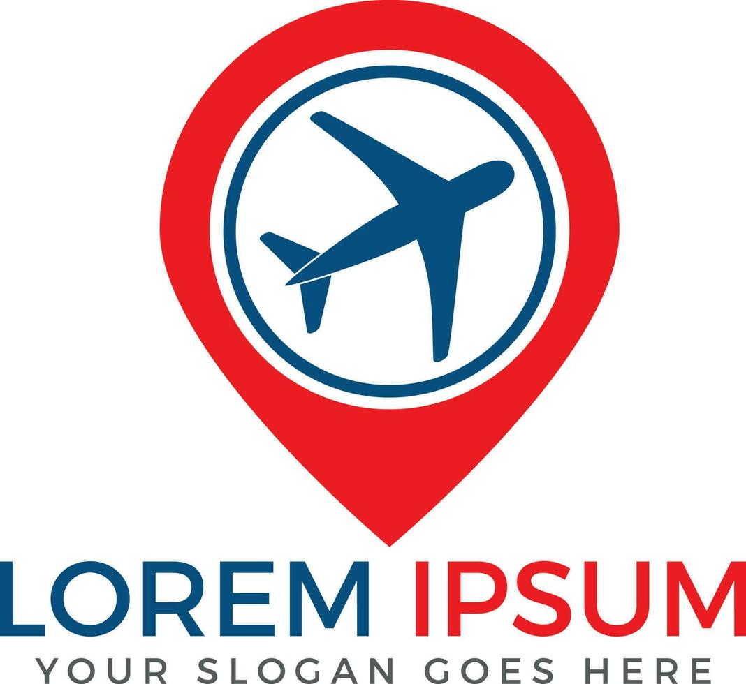Kartenstift mit Flugzeugvektordesign. Reise- und Tourismus-Logo-Design. vektor