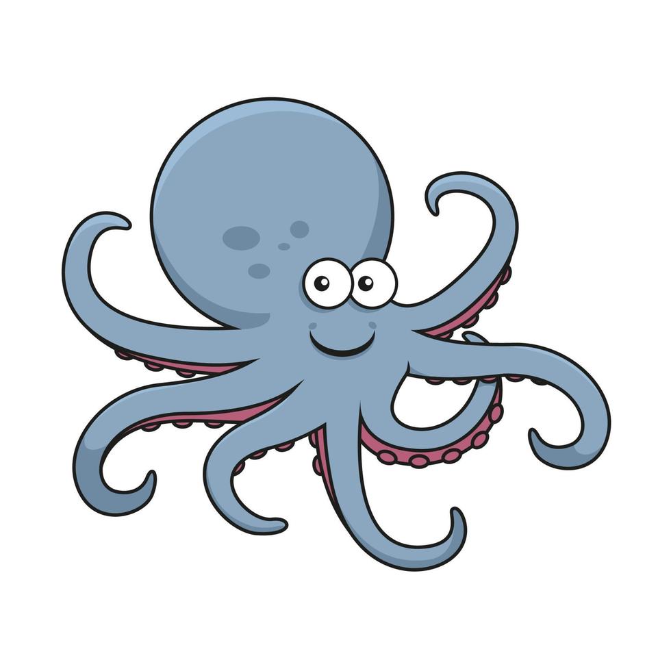 blauer Oktopus mit gebogenen Tentakeln vektor