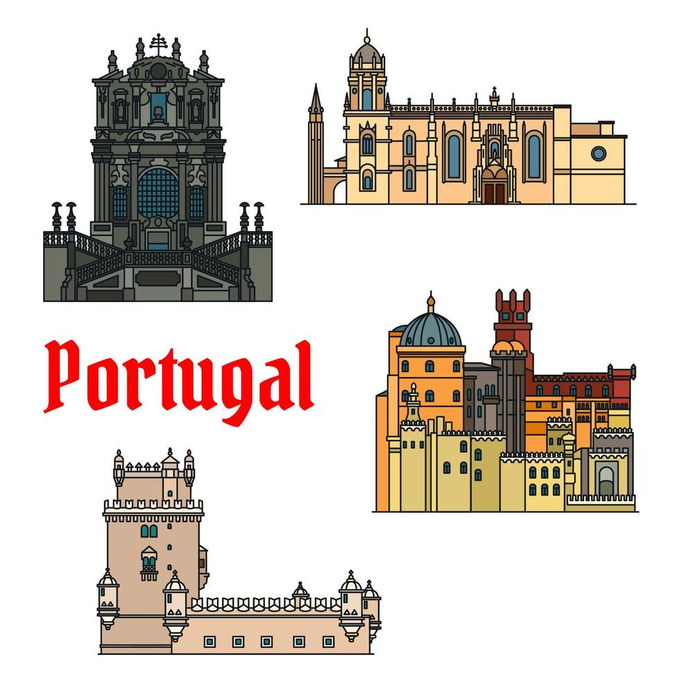 historische gebäude und sehenswürdigkeiten von portugal vektor