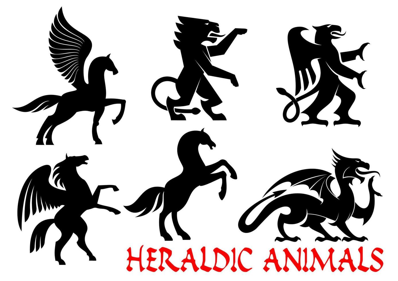 heraldische mythische Tiere Vektorsymbole vektor