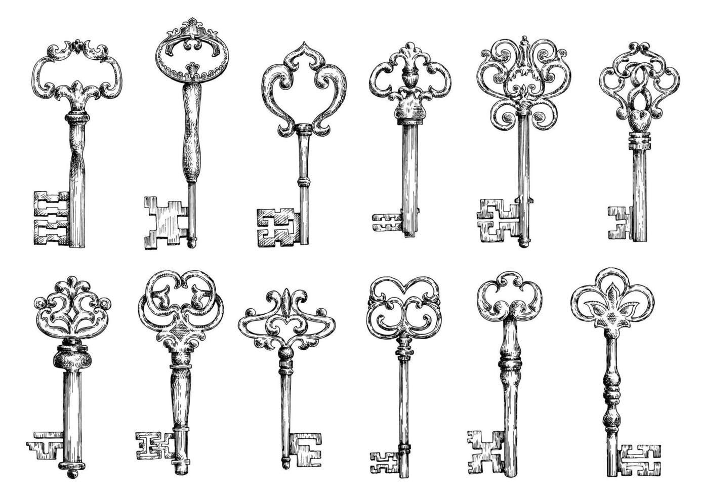 Vintage Schlüsselskizzen mit Strudelschmieden vektor