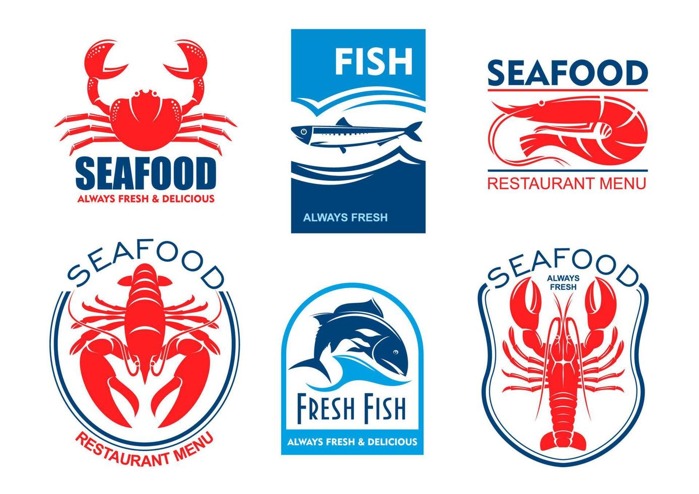Meeresfrüchte-Symbole. Restaurantmenü mit frischem Fisch vektor