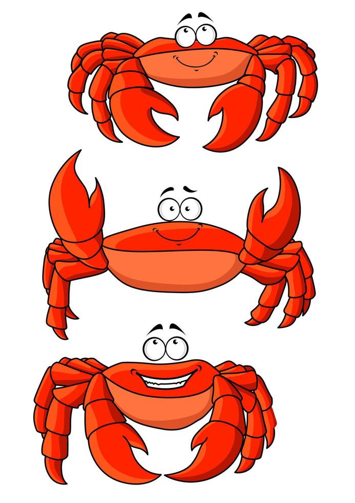 Fröhliche Cartoon-Krabben des Roten Ozeans mit großen Krallen vektor