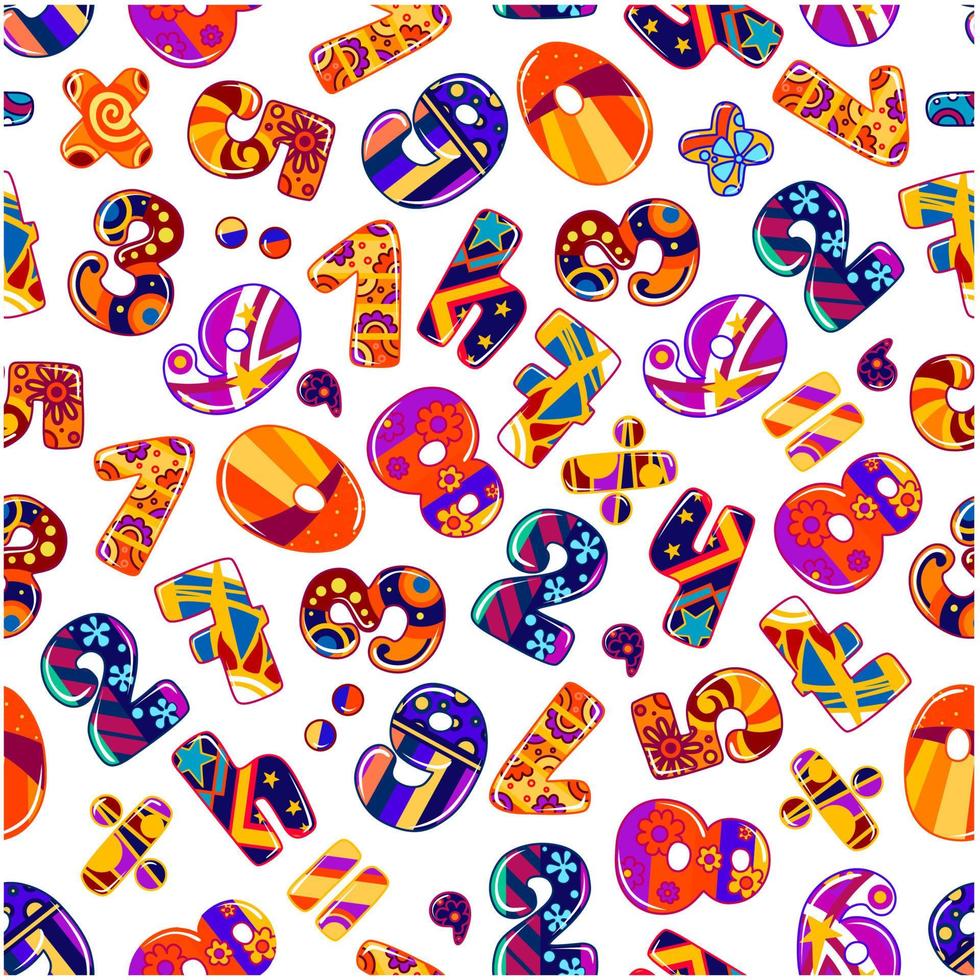 färgrik tecknad serie tal sömlös mönster vektor