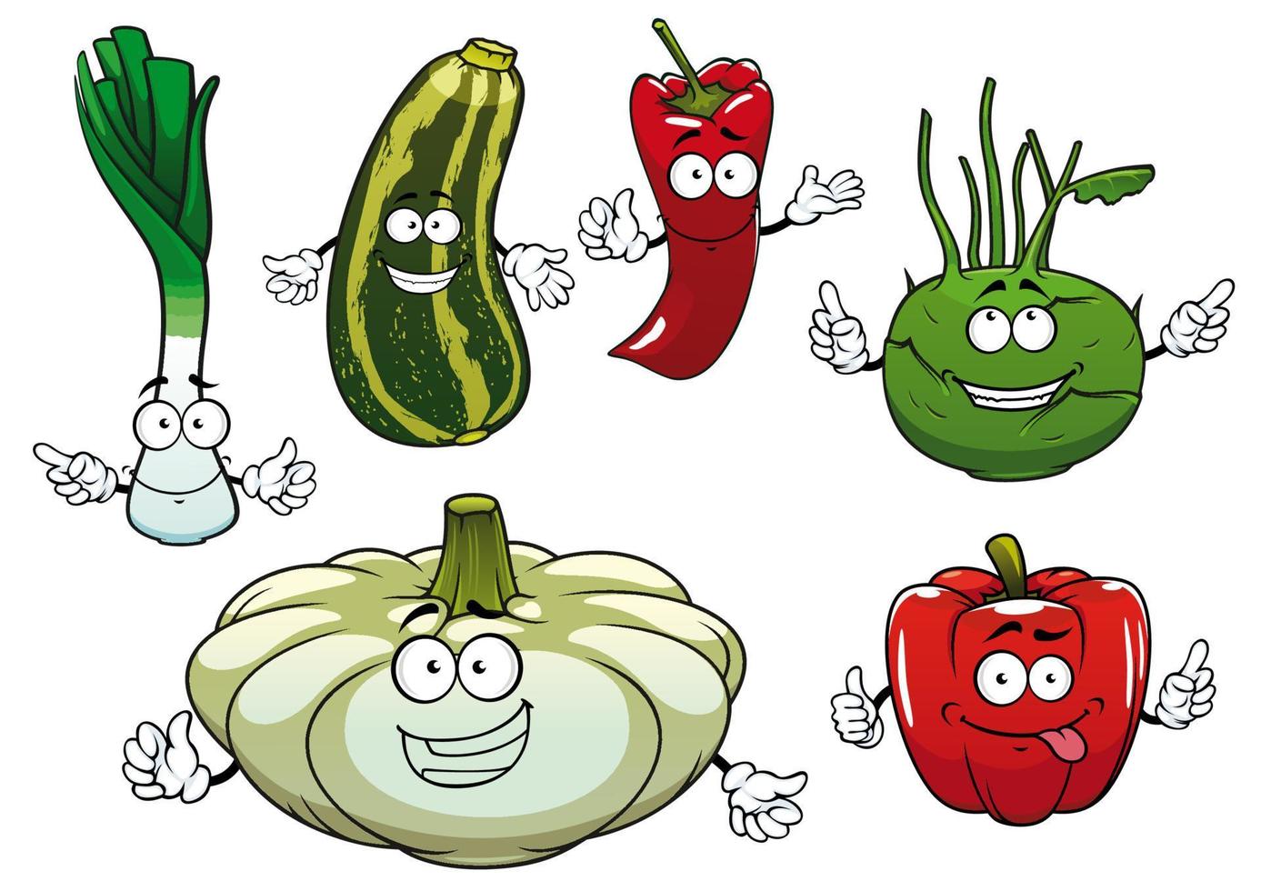 Paprika, Zucchini, Kohlrabi, Kürbis und Zwiebel vektor