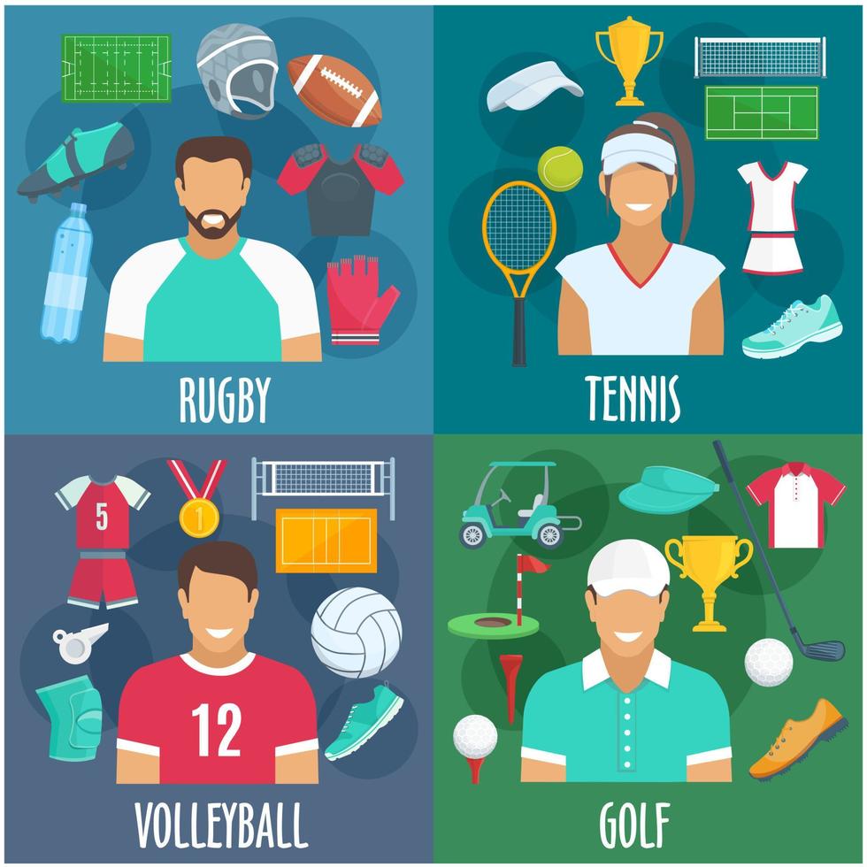 Rugby, Tennis, Volleyball, Golfsportikonen vektor