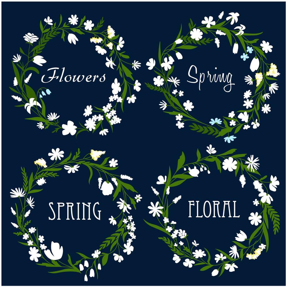 Reihe von hübschen Frühlingsblumenkränzen vektor