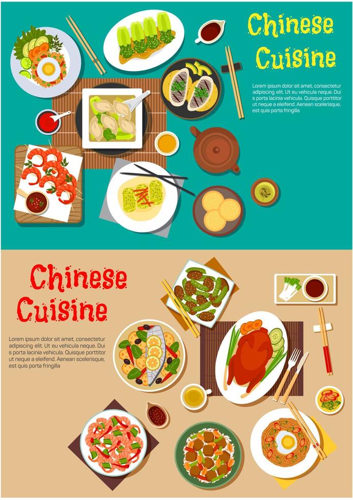 friska skaldjur och kött maträtter av kinesisk kök vektor