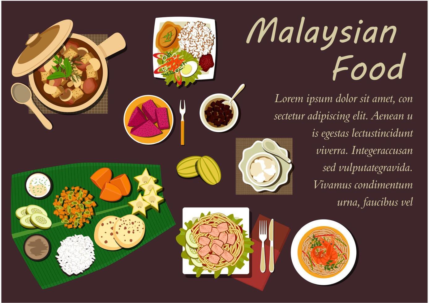 Gerichte und Desserts der malaysischen Küche vektor