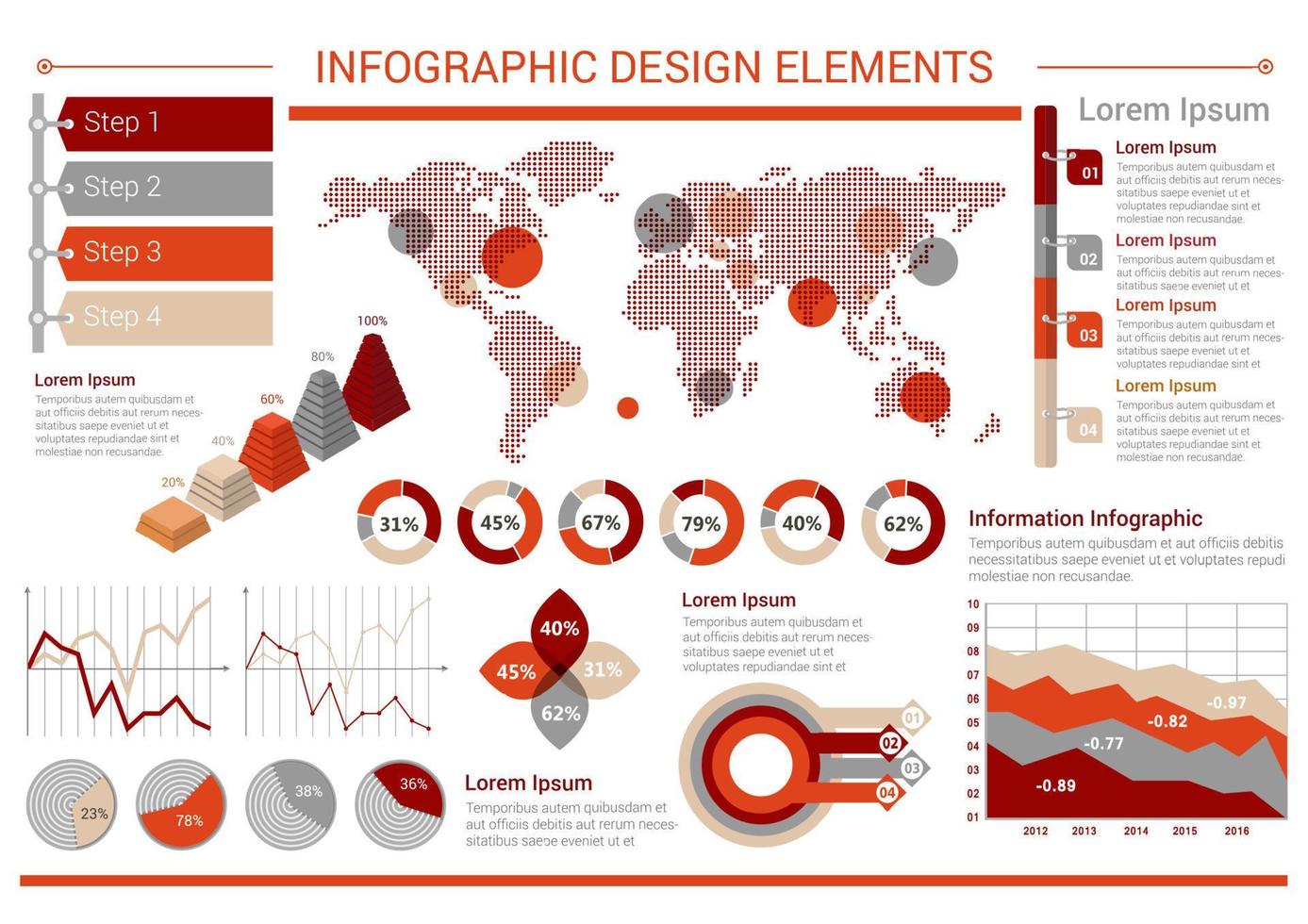 Infografik-Designvorlage mit Diagrammen, Weltkarte vektor