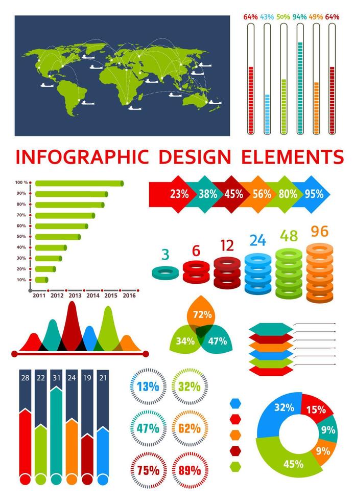Grafiken und Diagramme mit Karte für das Design von Infografiken vektor