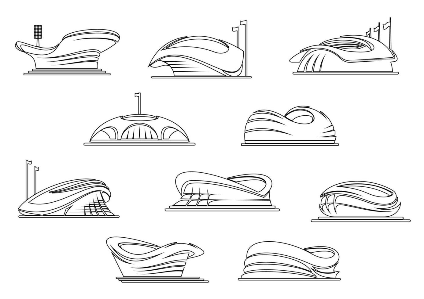 Sportstadien und Arenen skizzieren Symbole vektor