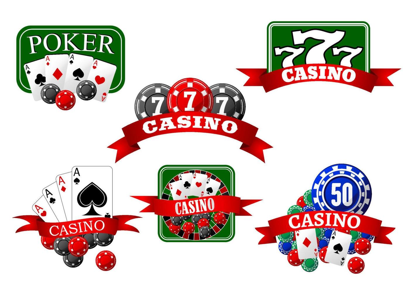Symbole für Casino-, Jackpot- und Pokerspiele vektor